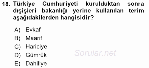 Diplomasi Tarihi 2015 - 2016 Tek Ders Sınavı 18.Soru