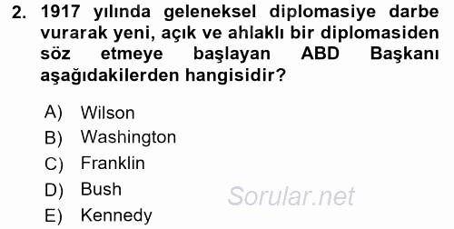 Diplomasi Tarihi 2015 - 2016 Tek Ders Sınavı 2.Soru