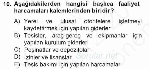 İş Planı 2012 - 2013 Dönem Sonu Sınavı 10.Soru