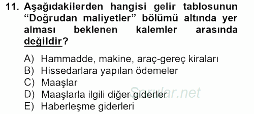 İş Planı 2012 - 2013 Dönem Sonu Sınavı 11.Soru