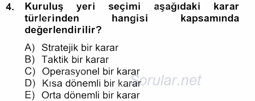 İş Planı 2012 - 2013 Dönem Sonu Sınavı 4.Soru