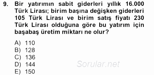 İş Planı 2012 - 2013 Dönem Sonu Sınavı 9.Soru