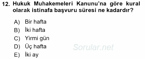 Medeni Usul Hukuku 2015 - 2016 Tek Ders Sınavı 12.Soru