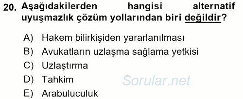 Medeni Usul Hukuku 2015 - 2016 Tek Ders Sınavı 20.Soru