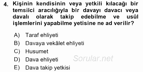Medeni Usul Hukuku 2015 - 2016 Tek Ders Sınavı 4.Soru