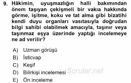 Medeni Usul Hukuku 2015 - 2016 Tek Ders Sınavı 9.Soru