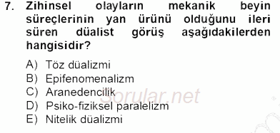 Zihin Felsefesi 2012 - 2013 Dönem Sonu Sınavı 7.Soru