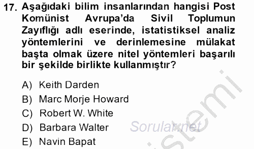 Uluslararası İlişkilerde Araştırma Yöntemleri 2013 - 2014 Dönem Sonu Sınavı 17.Soru