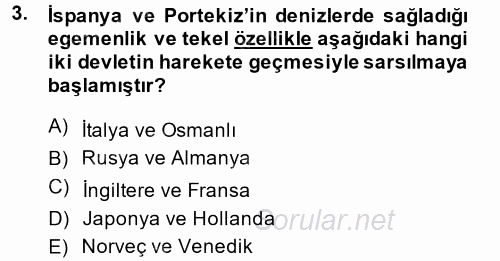 Sömürgecilik Tarihi (Afrika-Asya) 2014 - 2015 Ara Sınavı 3.Soru