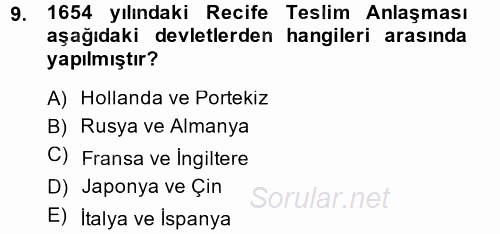 Sömürgecilik Tarihi (Afrika-Asya) 2014 - 2015 Ara Sınavı 9.Soru