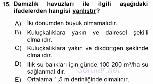 Balık Yetiştiriciliği 2016 - 2017 3 Ders Sınavı 15.Soru