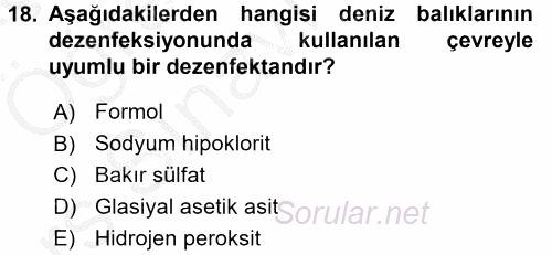 Balık Yetiştiriciliği 2016 - 2017 3 Ders Sınavı 18.Soru