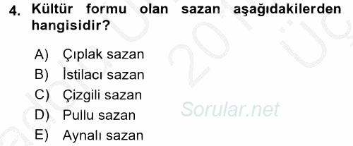 Balık Yetiştiriciliği 2016 - 2017 3 Ders Sınavı 4.Soru