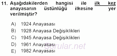 Anayasa 1 2015 - 2016 Dönem Sonu Sınavı 11.Soru