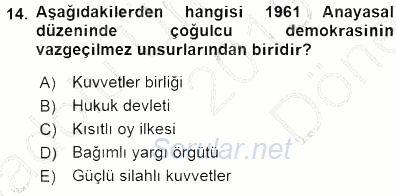 Anayasa 1 2015 - 2016 Dönem Sonu Sınavı 14.Soru