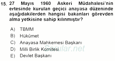 Anayasa 1 2015 - 2016 Dönem Sonu Sınavı 15.Soru