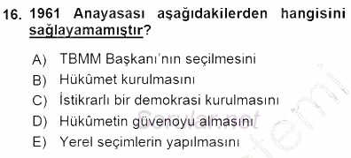 Anayasa 1 2015 - 2016 Dönem Sonu Sınavı 16.Soru