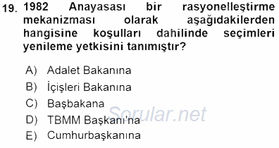 Anayasa 1 2015 - 2016 Dönem Sonu Sınavı 19.Soru
