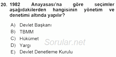 Anayasa 1 2015 - 2016 Dönem Sonu Sınavı 20.Soru