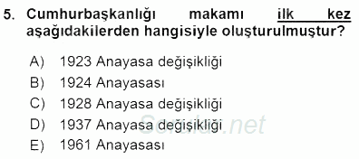 Anayasa 1 2015 - 2016 Dönem Sonu Sınavı 5.Soru