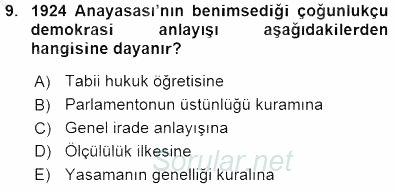 Anayasa 1 2015 - 2016 Dönem Sonu Sınavı 9.Soru