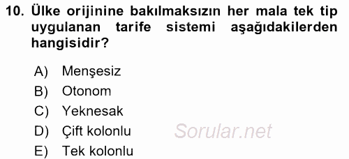 Uluslararası İktisat Politikası 2015 - 2016 Ara Sınavı 10.Soru