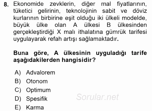 Uluslararası İktisat Politikası 2015 - 2016 Ara Sınavı 8.Soru