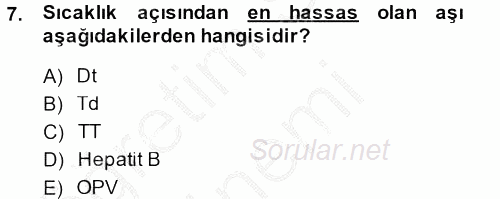 Temel Sağlık Hizmetleri 2014 - 2015 Dönem Sonu Sınavı 7.Soru