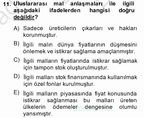 Uluslararası Ekonomik Kuruluşlar 2014 - 2015 Dönem Sonu Sınavı 11.Soru
