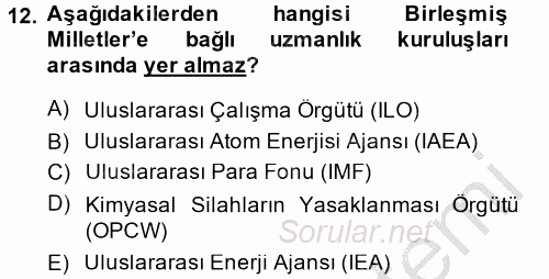 Uluslararası Ekonomik Kuruluşlar 2014 - 2015 Dönem Sonu Sınavı 12.Soru