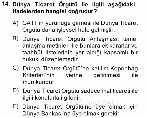 Uluslararası Ekonomik Kuruluşlar 2014 - 2015 Dönem Sonu Sınavı 14.Soru