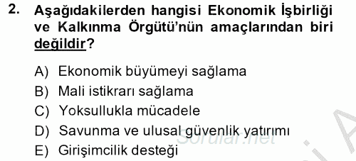 Uluslararası Ekonomik Kuruluşlar 2014 - 2015 Dönem Sonu Sınavı 2.Soru