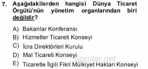 Uluslararası Ekonomik Kuruluşlar 2014 - 2015 Dönem Sonu Sınavı 7.Soru
