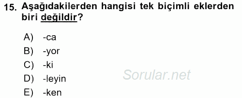 Türkçe Ses Bilgisi 2017 - 2018 Ara Sınavı 15.Soru