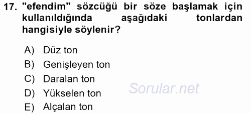 Türkçe Ses Bilgisi 2017 - 2018 Ara Sınavı 17.Soru