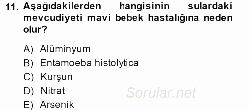 Hijyen ve Sanitasyon 2013 - 2014 Ara Sınavı 11.Soru