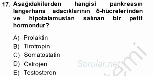 Temel Veteriner Biyokimya 2014 - 2015 Dönem Sonu Sınavı 17.Soru