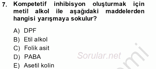 Temel Veteriner Biyokimya 2014 - 2015 Dönem Sonu Sınavı 7.Soru