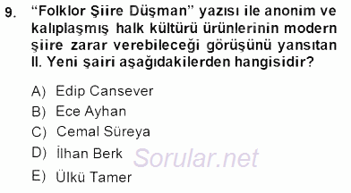 Yeni Türk Edebiyatına Giriş 1 2014 - 2015 Ara Sınavı 9.Soru