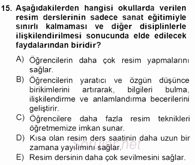 Görsel Sanatlar Eğitimi 2012 - 2013 Dönem Sonu Sınavı 15.Soru