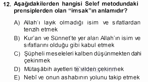 İslam Mezhepleri Tarihi 2013 - 2014 Ara Sınavı 12.Soru