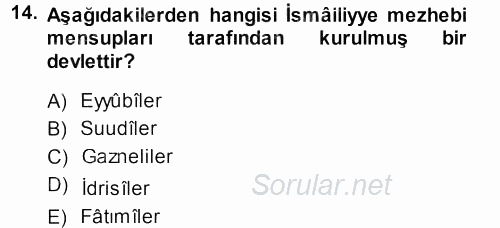 İslam Mezhepleri Tarihi 2013 - 2014 Ara Sınavı 14.Soru