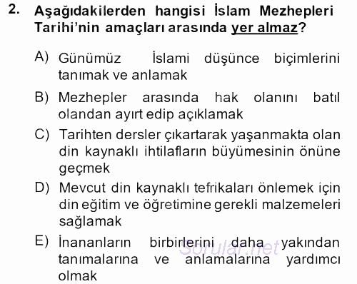 İslam Mezhepleri Tarihi 2013 - 2014 Ara Sınavı 2.Soru