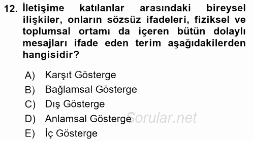 Kültürlerarası İletişim 2015 - 2016 Ara Sınavı 12.Soru