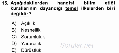 Sosyal Bilimlerde Araştırma Yöntemleri 2017 - 2018 3 Ders Sınavı 15.Soru