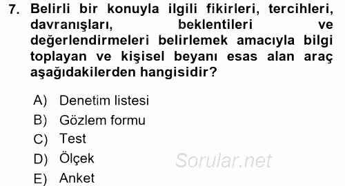 Sosyal Bilimlerde Araştırma Yöntemleri 2017 - 2018 3 Ders Sınavı 7.Soru