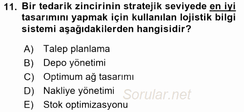 Uluslararası Lojistik 2016 - 2017 Dönem Sonu Sınavı 11.Soru