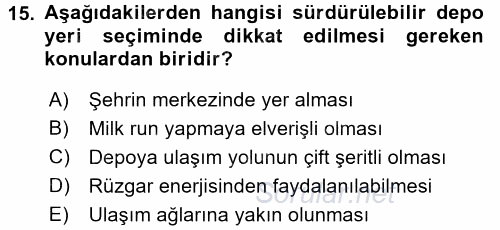 Uluslararası Lojistik 2016 - 2017 Dönem Sonu Sınavı 15.Soru