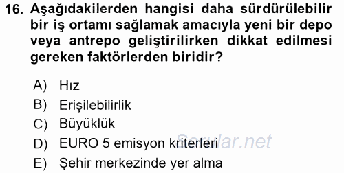 Uluslararası Lojistik 2016 - 2017 Dönem Sonu Sınavı 16.Soru
