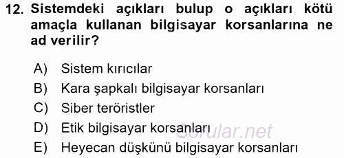 E-İş Süreçleri 2016 - 2017 3 Ders Sınavı 12.Soru